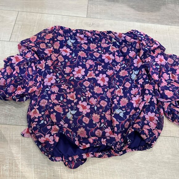 Cece Womens Floral Print Off-Shoulder Blouse With Tie Front M 100% Polyester Pur - Picture 7 of 7